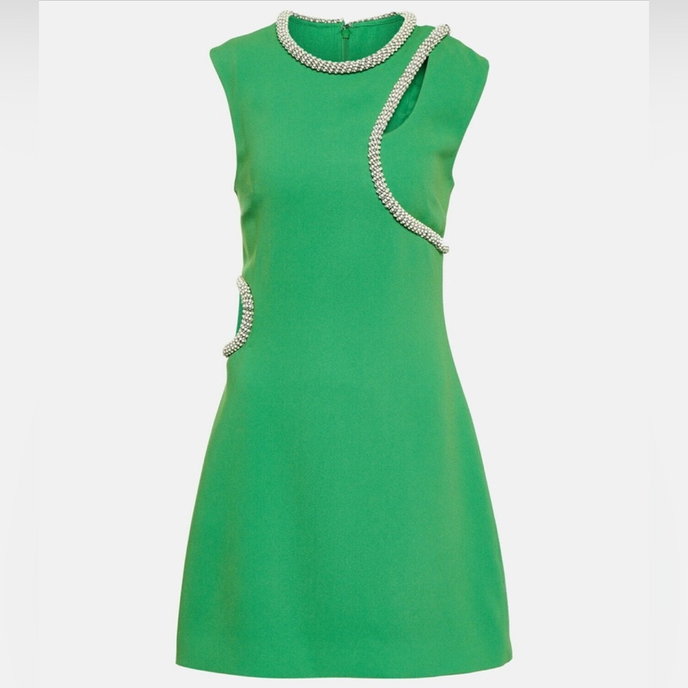 Simkhai Kat Beaded-Trim Minidress in Green - Size 10